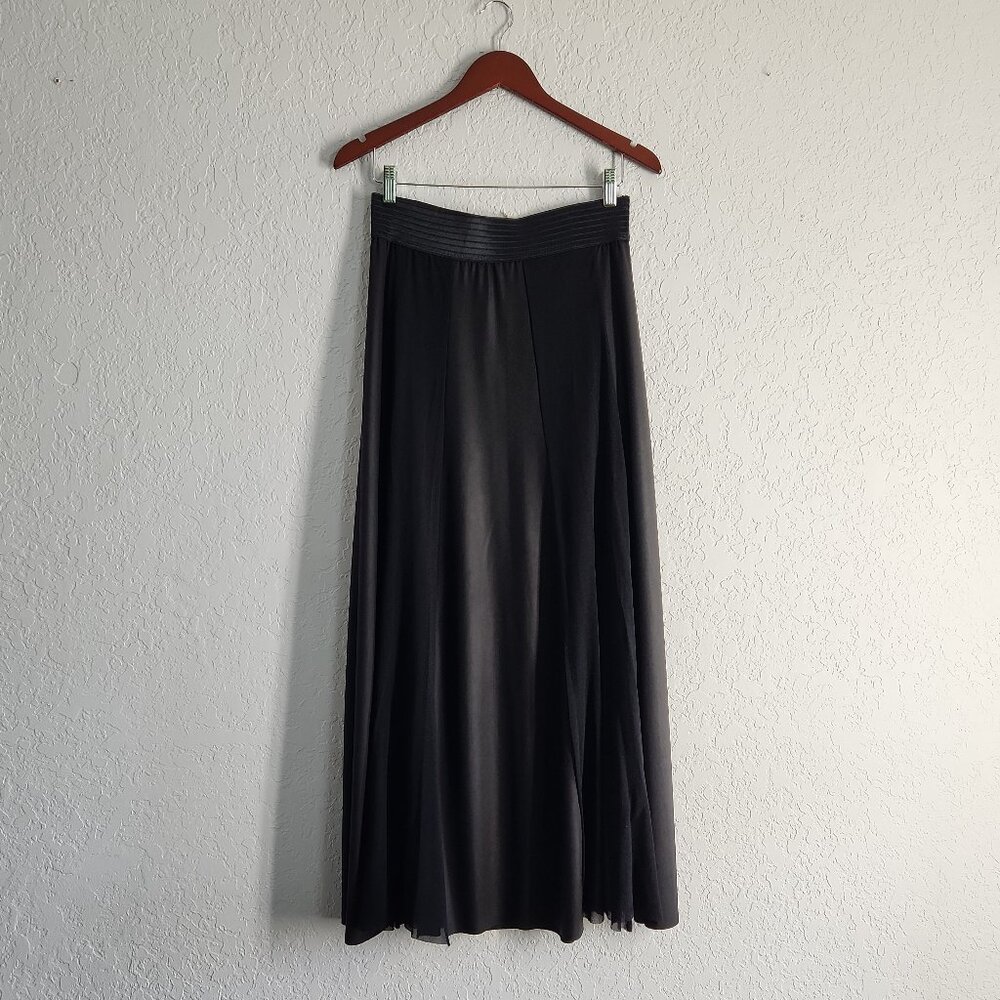 Viviana Gabeiras Black Maxi Long Skirt elastic waist mesh mixed media Size M